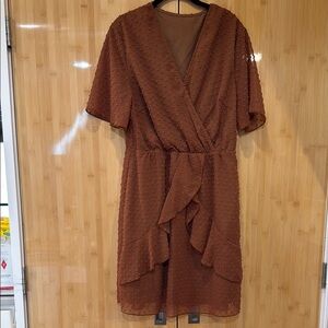 Chic Textured Wrap Dress in Warm Brown